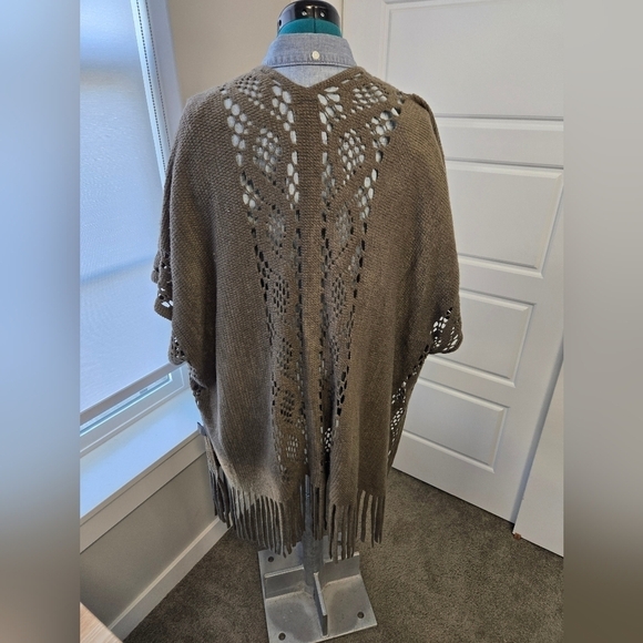 BUCKLE BLACK FRINGE CARDIGAN SWEATER OPEN FRONT MAJOR BROWN WOMEN OS BOHO LAYER - Picture 6 of 13